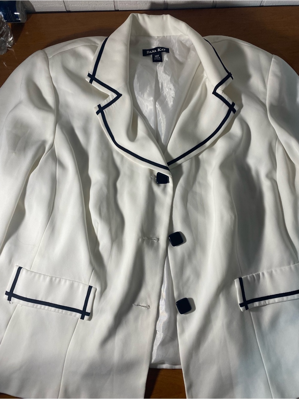 Dana Kay Cream Blazer with Navy Trim